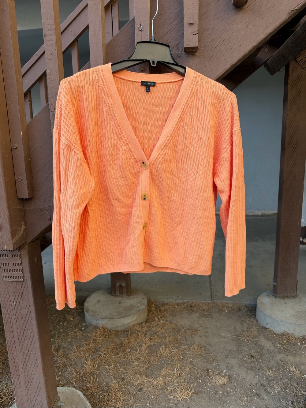 Talbots Peach Ribbed V-Neck Button Cardigan - Picture 2 of 7